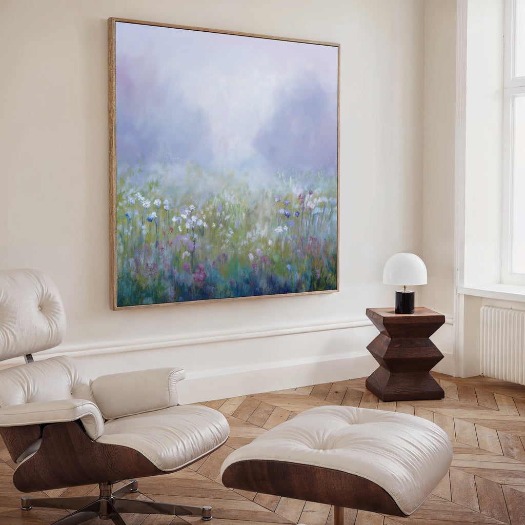 Whispering Meadow at First Light – green botanical canvas wall art print by Aspire Prints