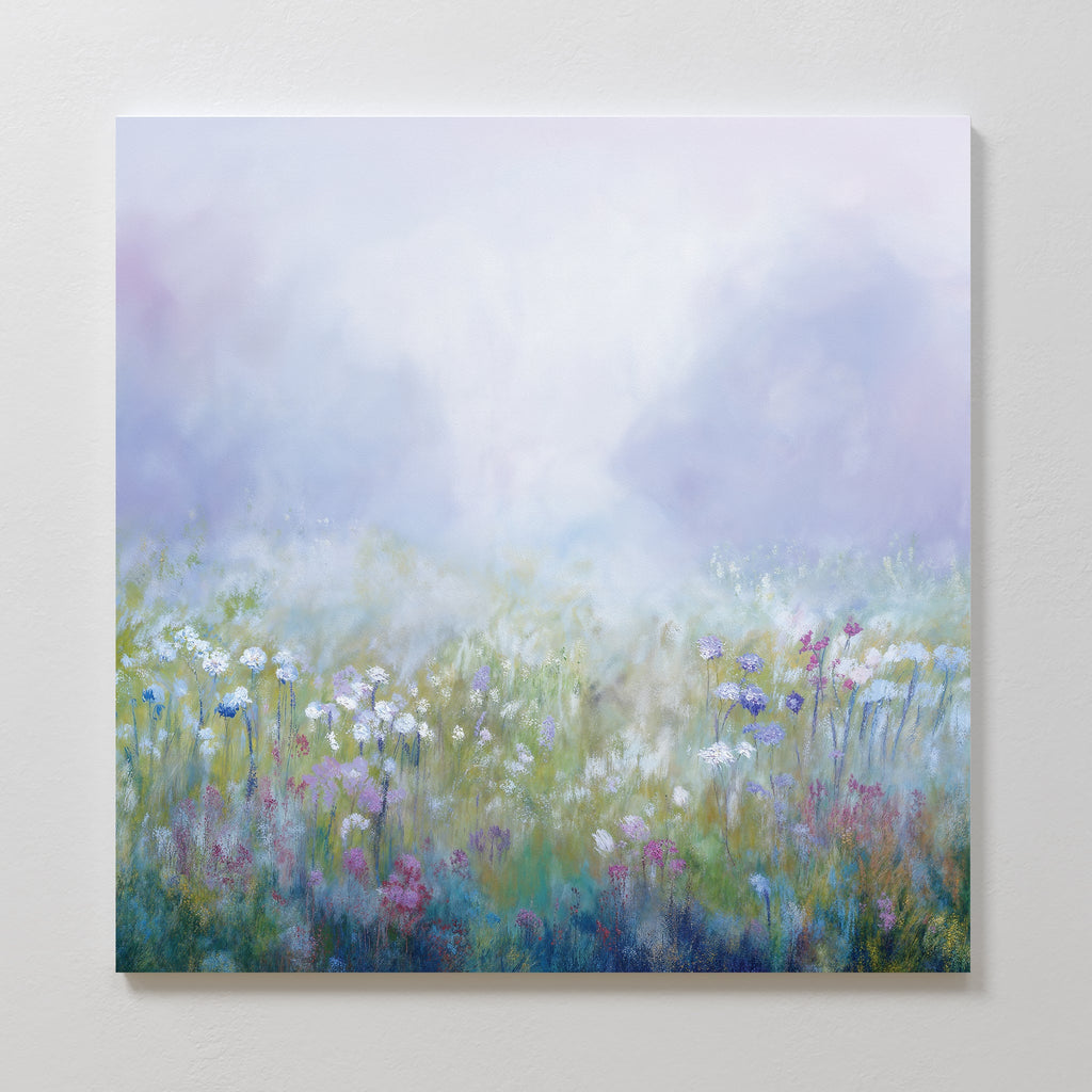 Whispering Meadow at First Light – green botanical canvas wall art print by Aspire Prints