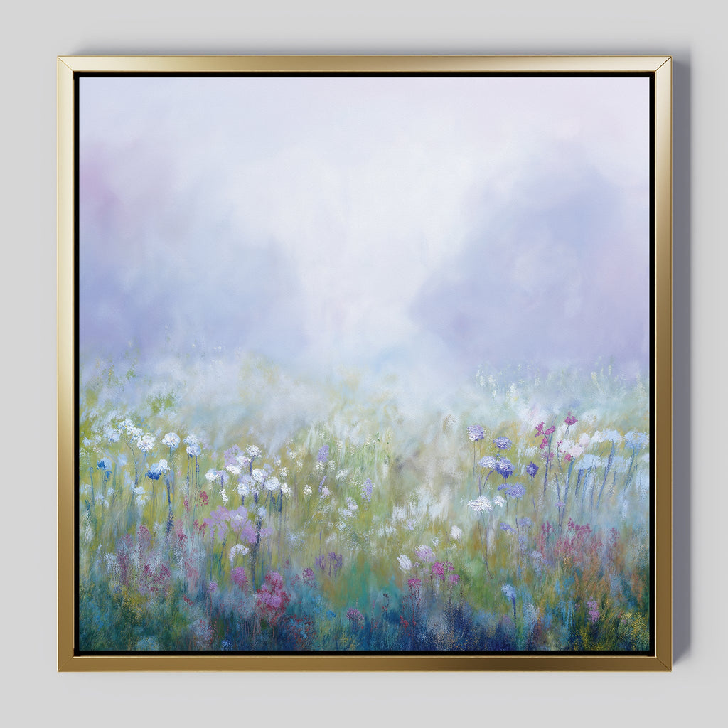Whispering Meadow at First Light – green botanical canvas wall art print by Aspire Prints