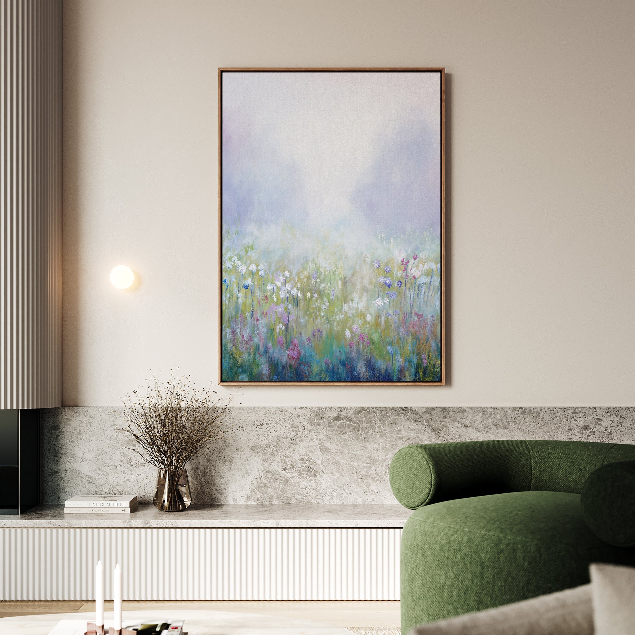 Lavender Hush at First Light – green botanical canvas wall art print by Aspire Prints