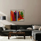 Rainbow Brushstrokes Canvas Art - Set of 2 – Silver Floating Frame in room setting