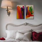 Rainbow Brushstrokes Canvas Art - Set of 2 – Silver Floating Frame in room setting