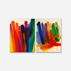 Rainbow Brushstrokes Canvas Art – set of 2 vertical multicolor brushstroke abstract prints as a gallery-wrapped canvas on a white background
