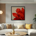 Red Silk Bloom Canvas Art - Square – Black Floating Frame in room setting