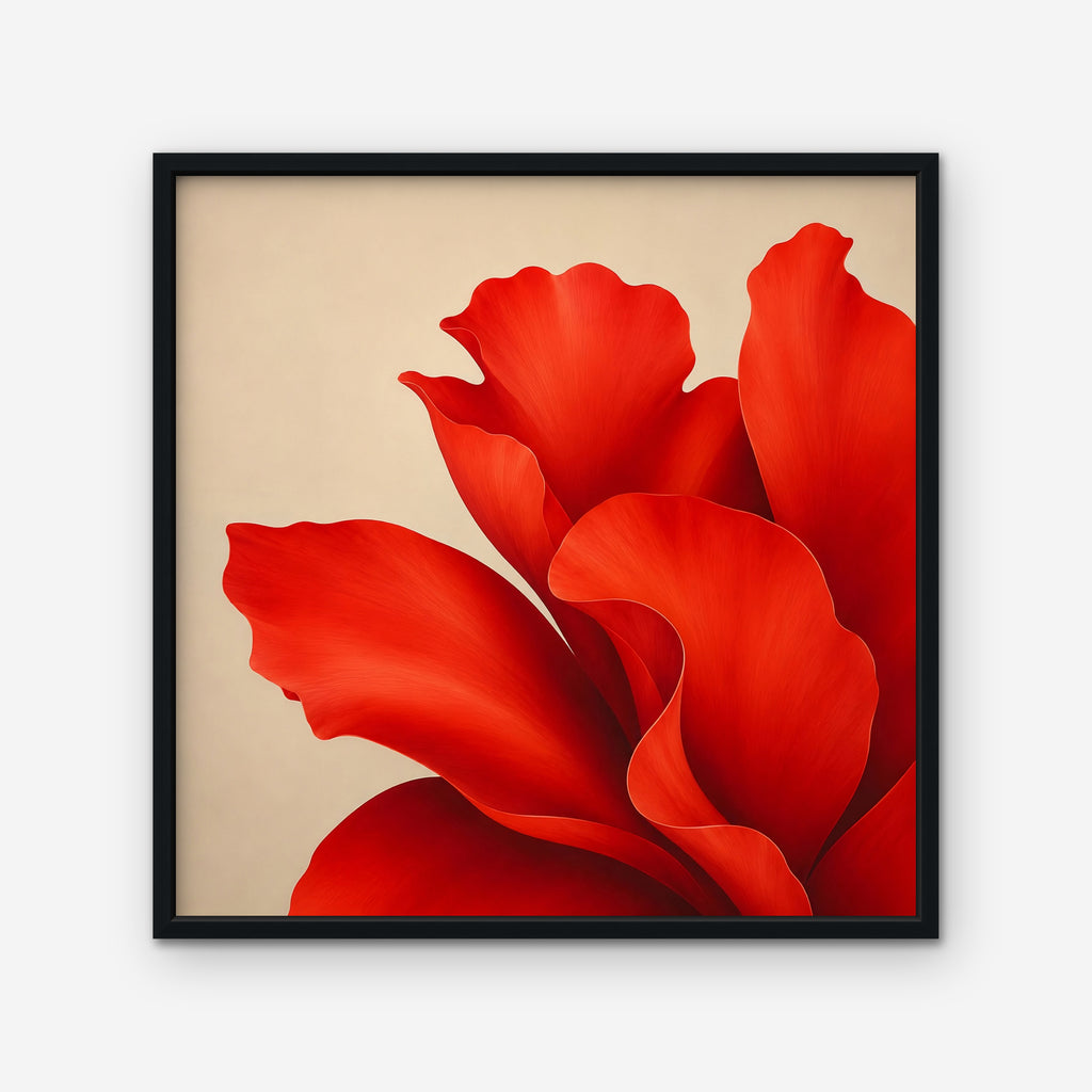Red Silk Bloom Canvas Art - Square – Black Floating Frame on white background