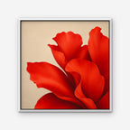 Red Silk Bloom Canvas Art - Square – White Floating Frame on white background