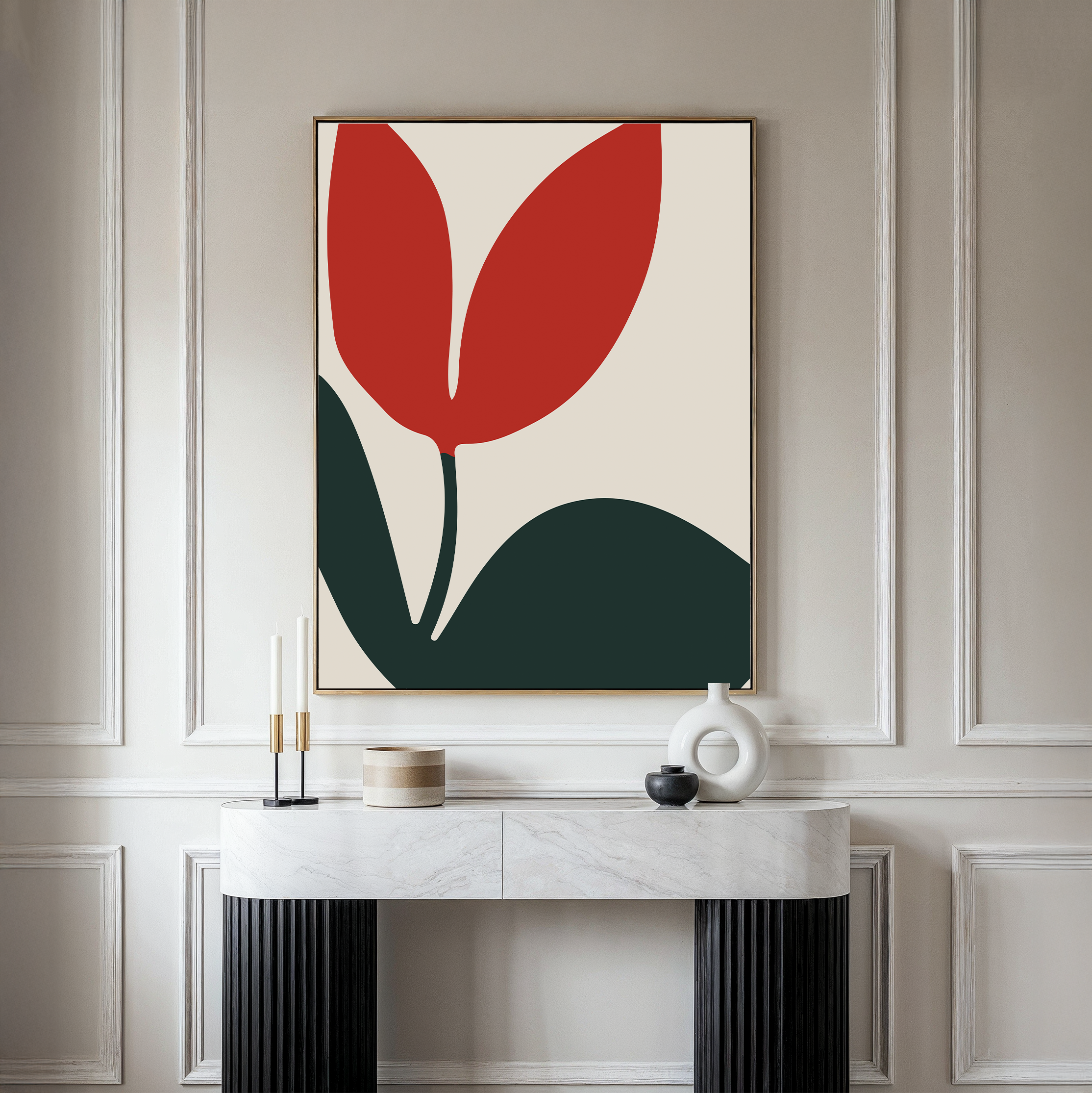Crimson Bloom Whisper – green botanical canvas wall art print by Aspire Prints