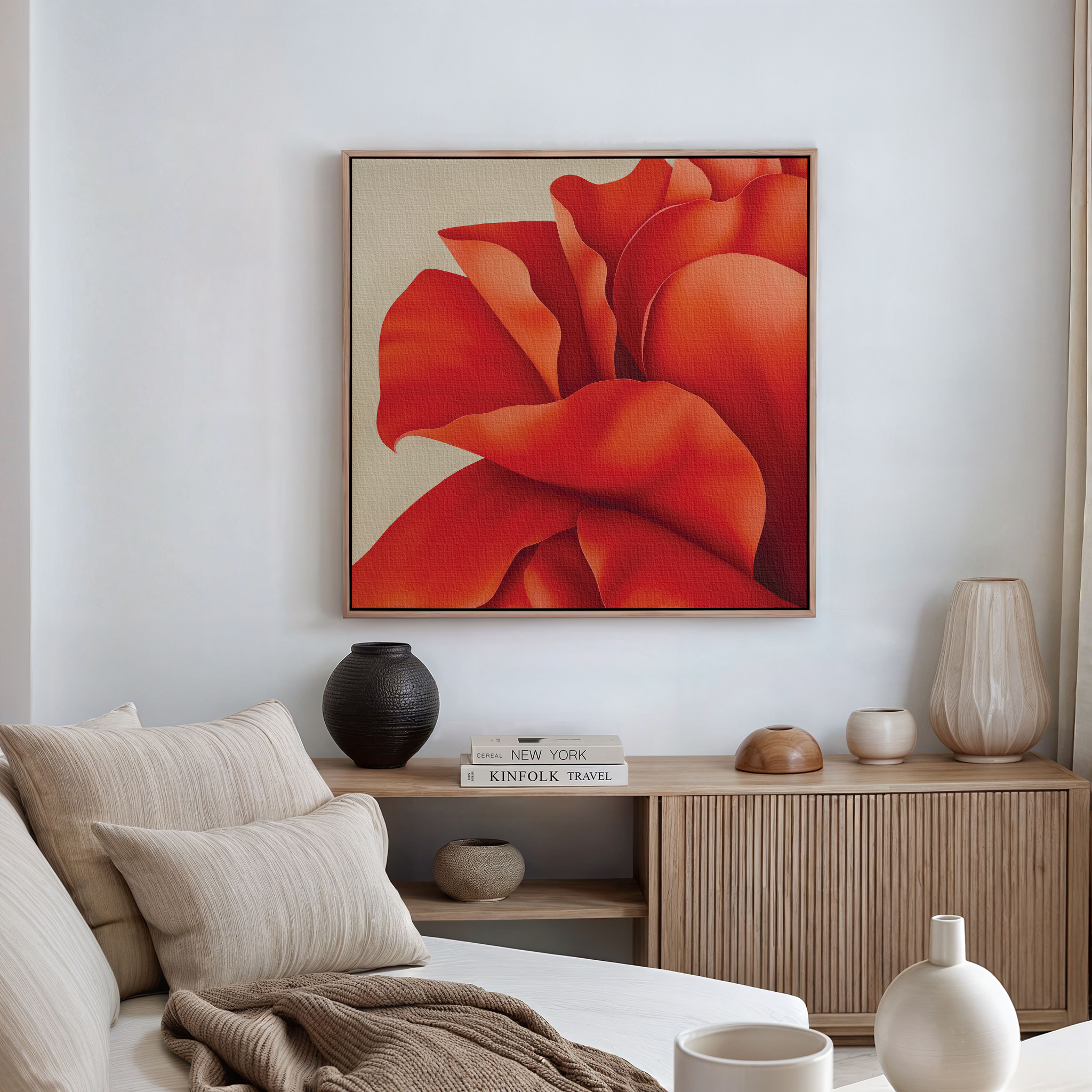 Crimson Bloom Whisper – red botanical canvas wall art print by Aspire Prints