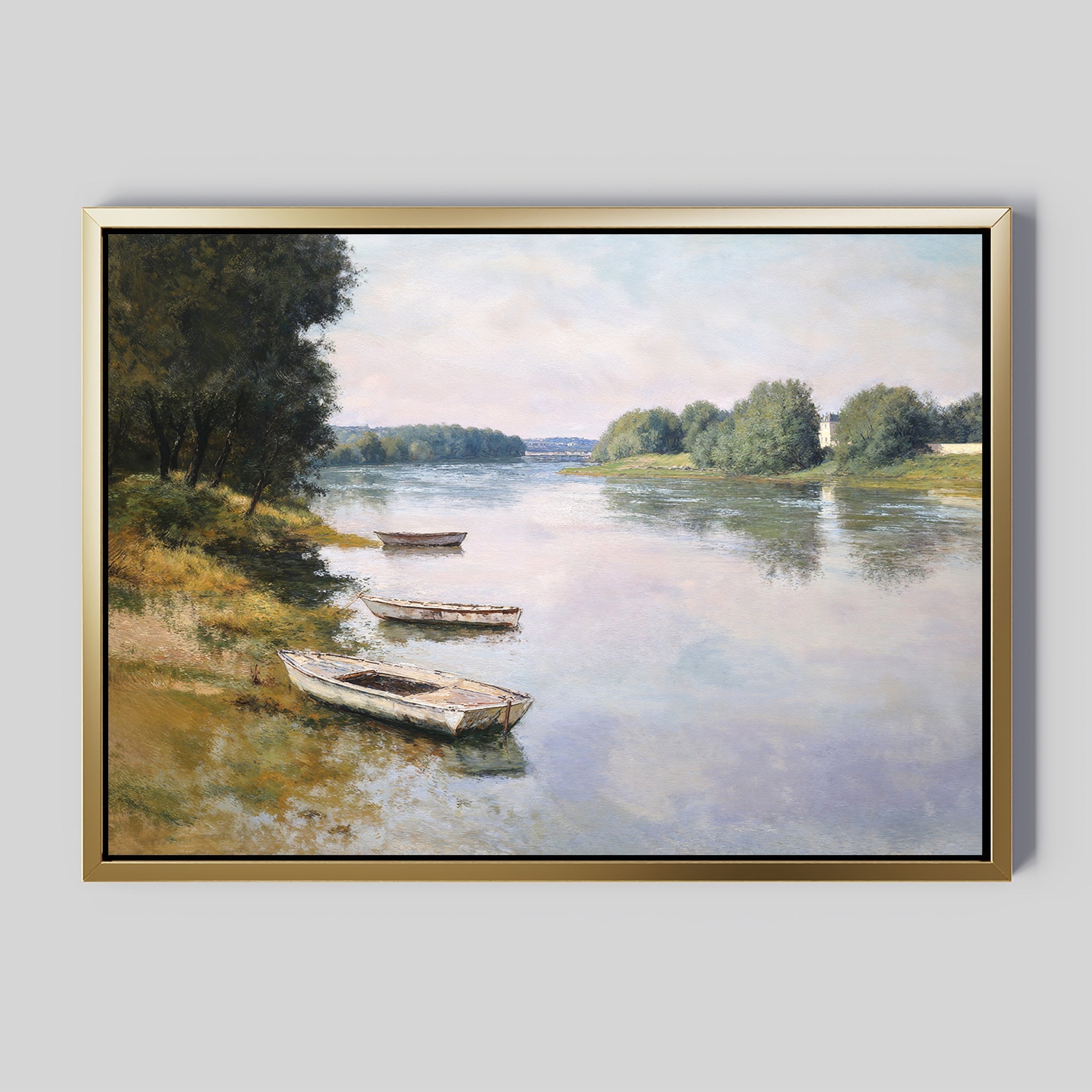Where the Boats Rest – green vintage canvas wall art print by Aspire Prints