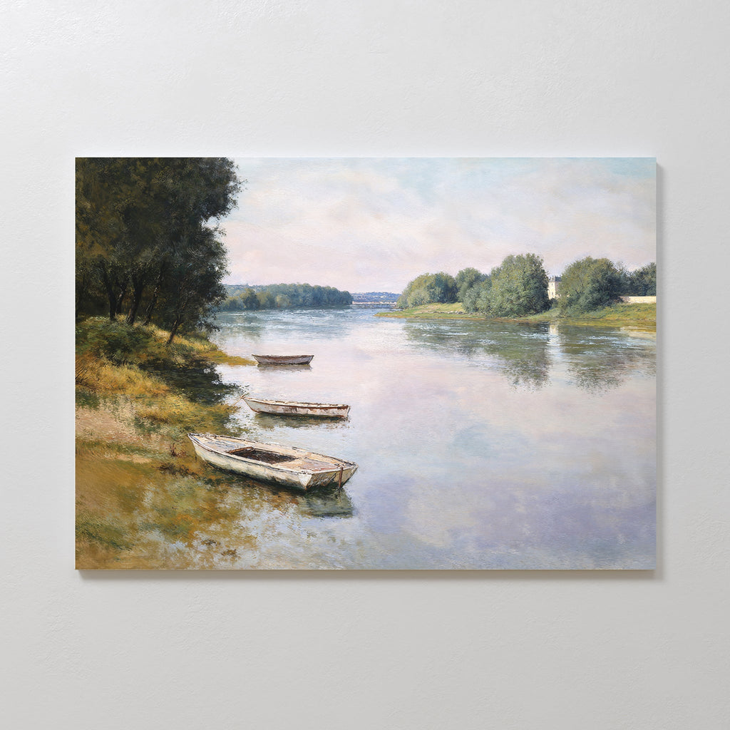Where the Boats Rest – green vintage canvas wall art print by Aspire Prints