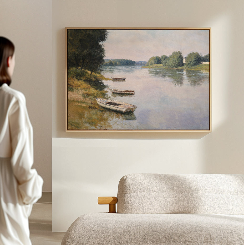 Where the Boats Rest – green vintage canvas wall art print by Aspire Prints