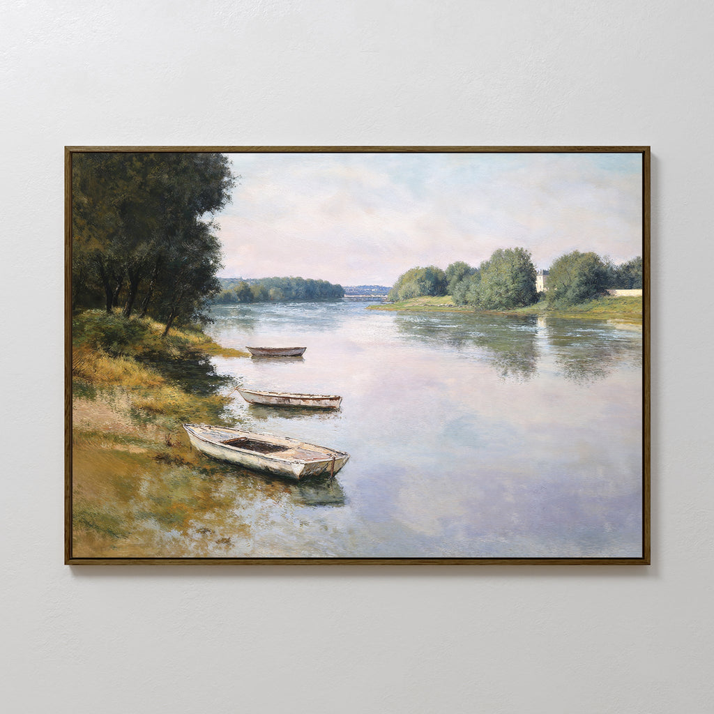 Where the Boats Rest – green vintage canvas wall art print by Aspire Prints