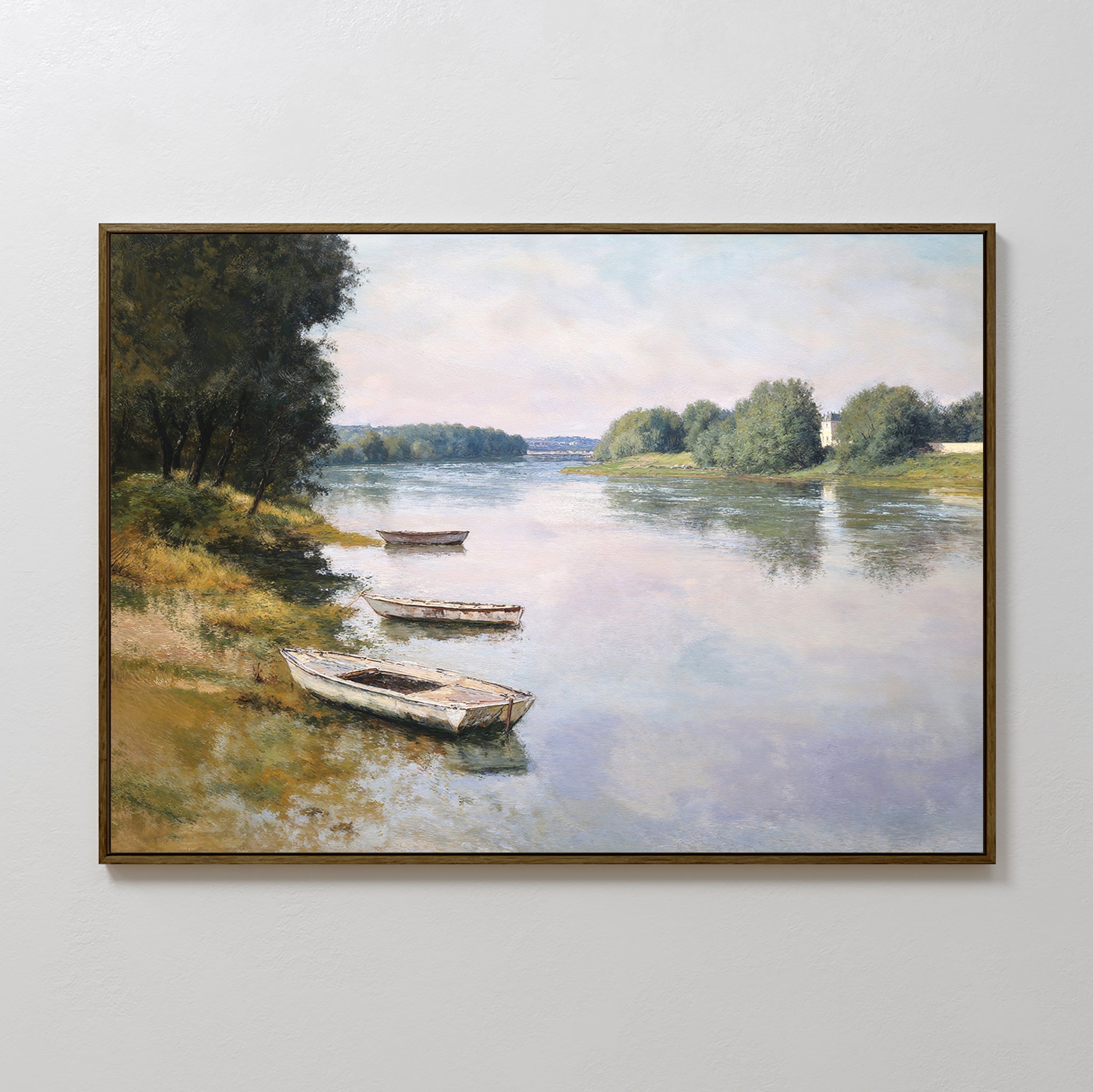 Where the Boats Rest – green vintage canvas wall art print by Aspire Prints