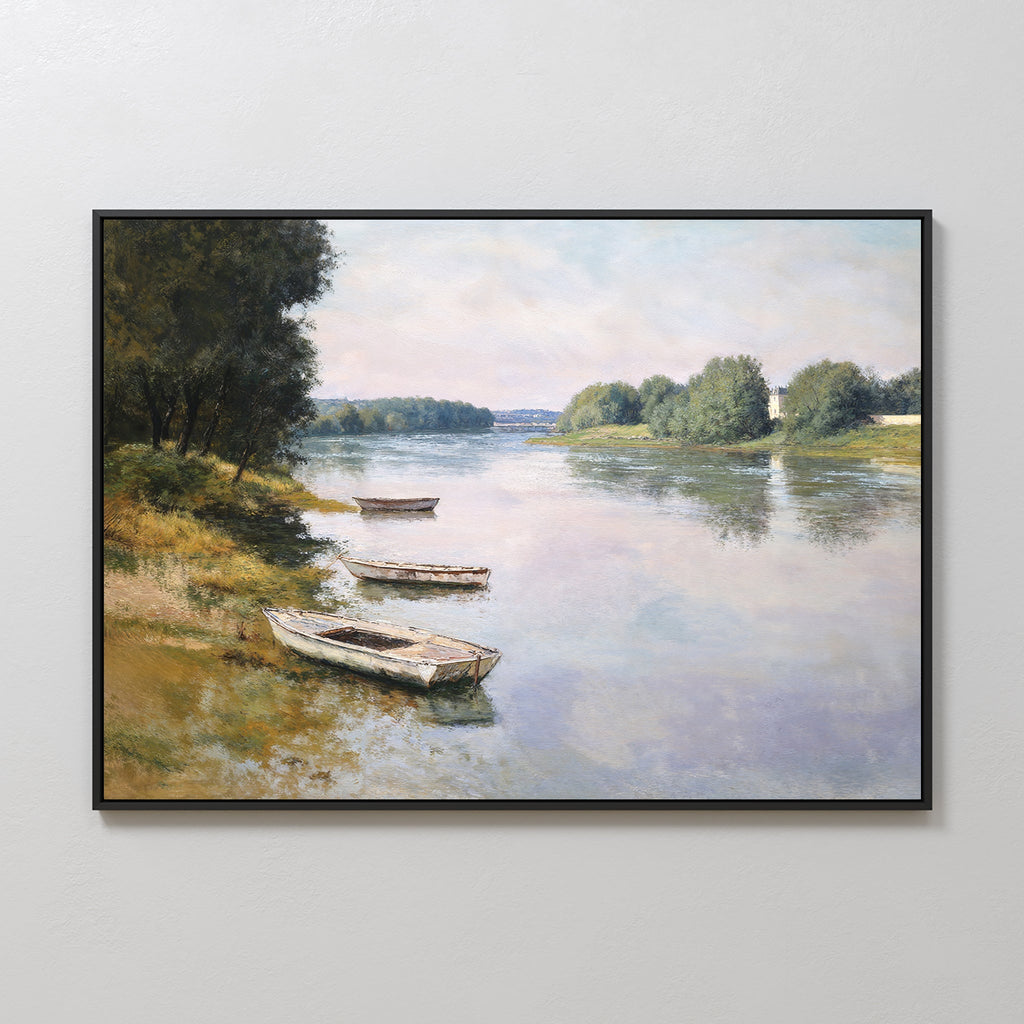 Where the Boats Rest – green vintage canvas wall art print by Aspire Prints