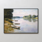 Where the Boats Rest – green vintage canvas wall art print by Aspire Prints