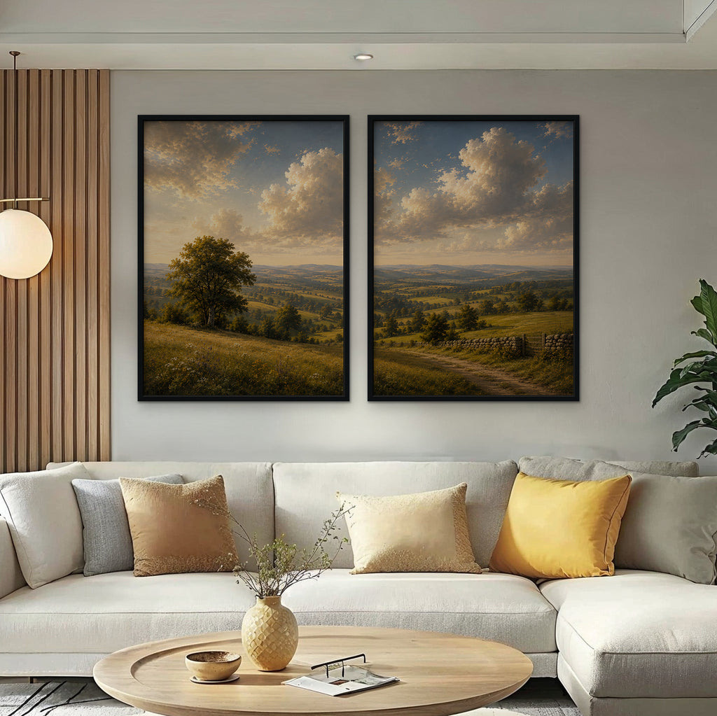 Rolling Countryside Canvas Art - Set of 2 – Black Floating Frame in room setting