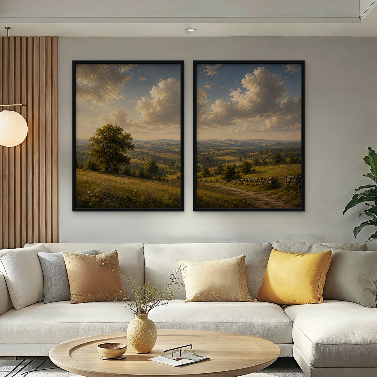 Rolling Countryside Canvas Art - Set of 2 – Black Floating Frame in room setting