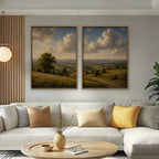 Rolling Countryside Canvas Art - Set of 2 – Oak Floating Frame in room setting
