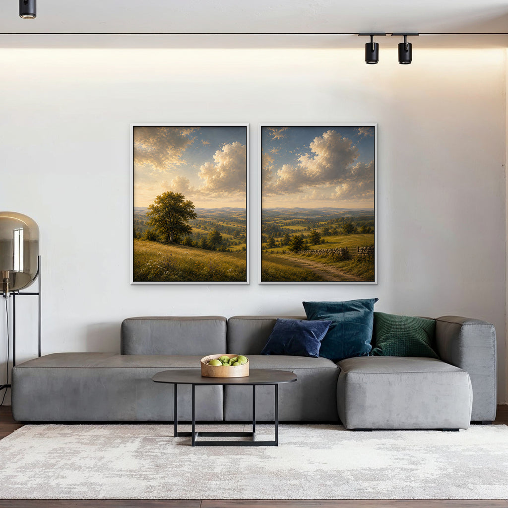 Rolling Countryside Canvas Art - Set of 2 – White Floating Frame in room setting