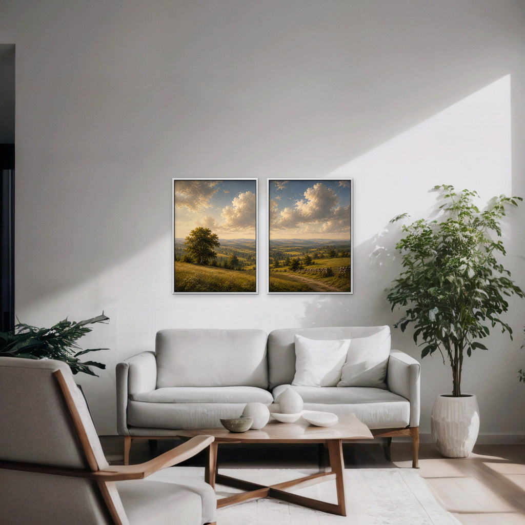 Rolling Countryside Canvas Art - Set of 2 – White Floating Frame in room setting