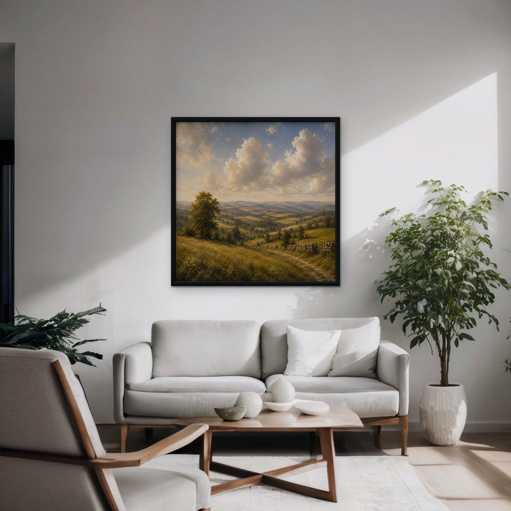 Rolling Countryside Canvas Art - Square – Black Floating Frame in room setting