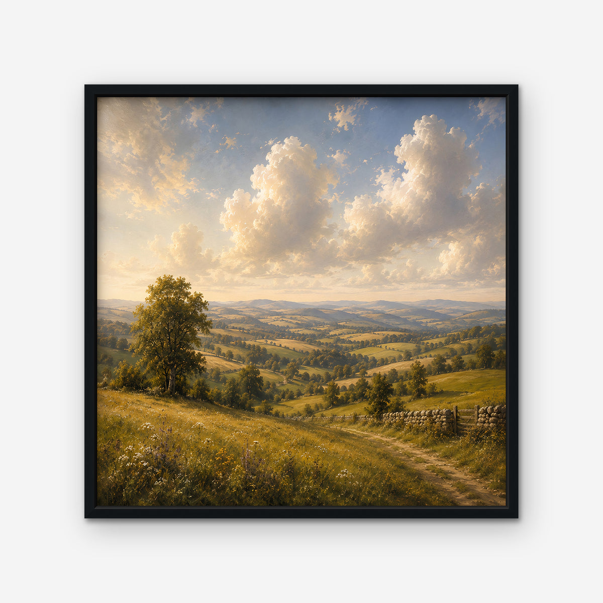 Rolling Countryside Canvas Art - Square – Black Floating Frame on white background