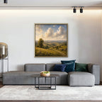 Rolling Countryside Canvas Art - Square – Gold Floating Frame in room setting
