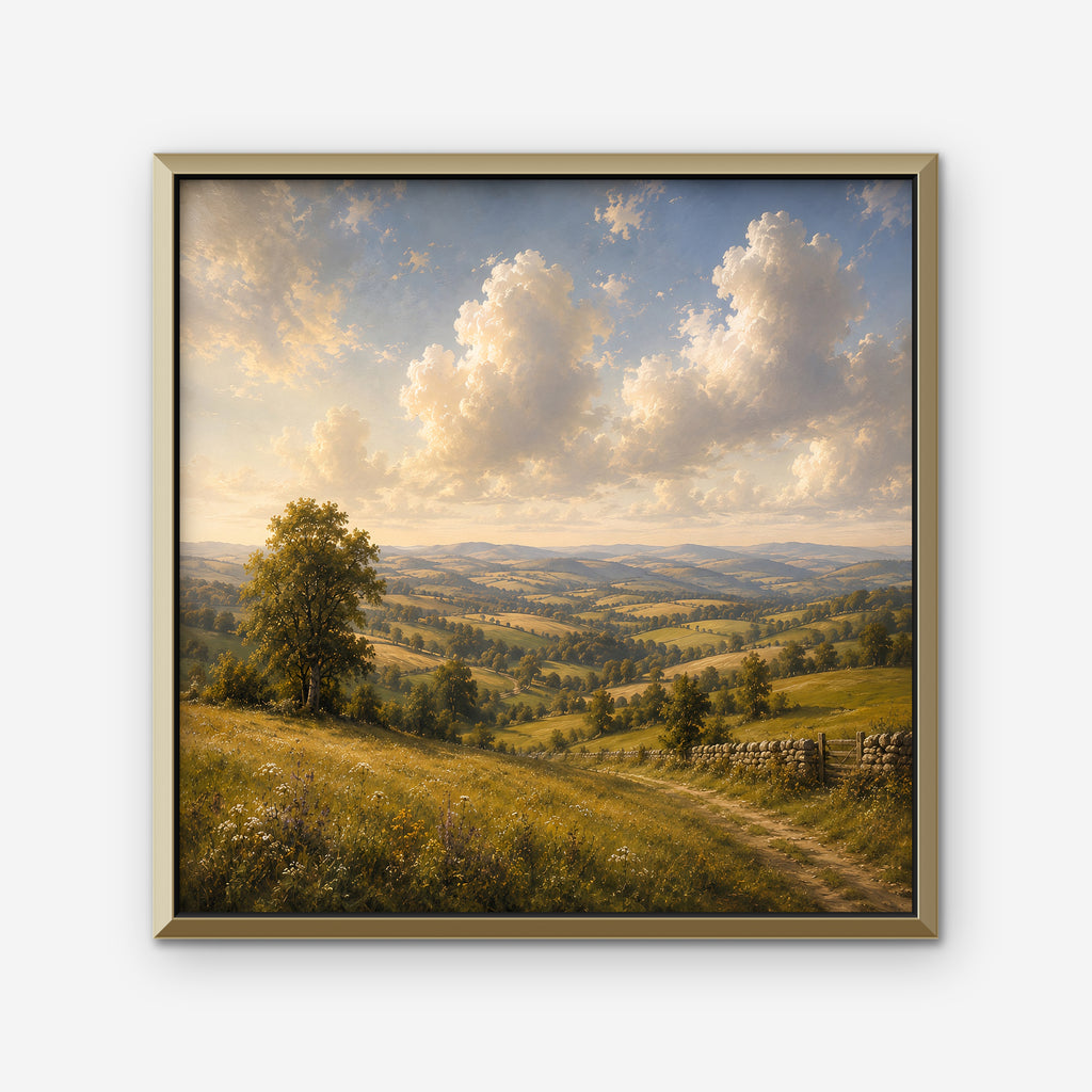 Rolling Countryside Canvas Art - Square – Gold Floating Frame on white background