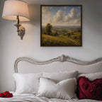 Rolling Countryside Canvas Art - Square – Walnut Floating Frame in room setting