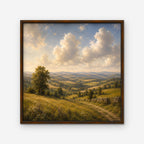 Rolling Countryside Canvas Art - Square – Walnut Floating Frame on white background