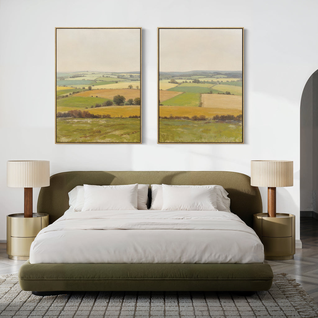 Fields of Quiet Gold – Set of 2 Canvas Prints set of 2 – green vintage canvas wall art by Aspire Prints