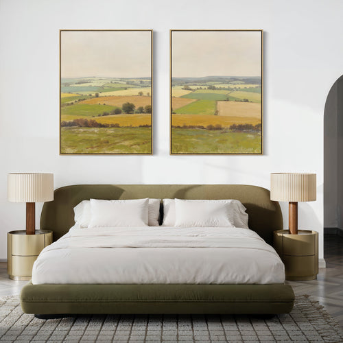 Fields of Quiet Gold – Set of 2 Canvas Prints set of 2 – green vintage canvas wall art by Aspire Prints