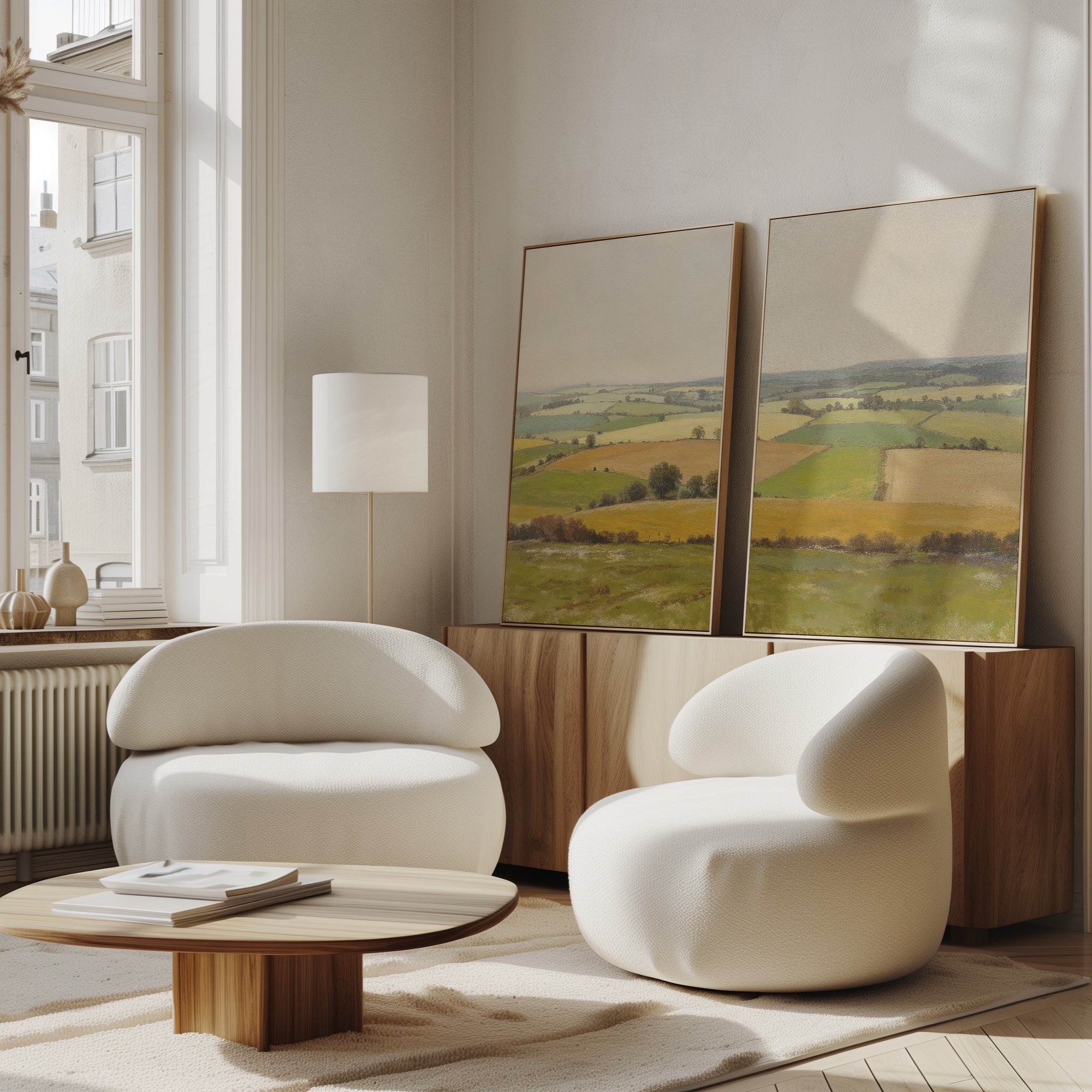 Fields of Quiet Gold – Set of 2 Canvas Prints set of 2 – green vintage canvas wall art by Aspire Prints