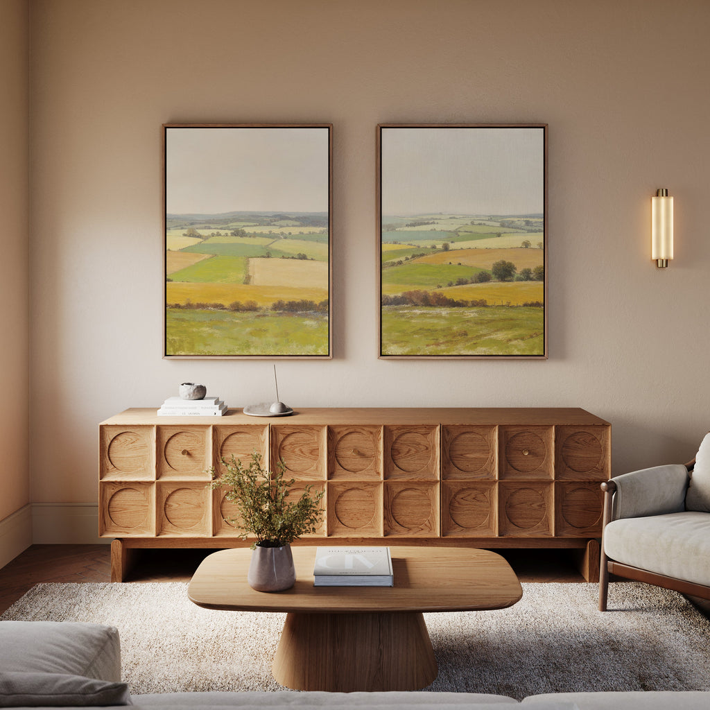 Fields of Quiet Gold – Set of 2 Canvas Prints set of 2 – green vintage canvas wall art by Aspire Prints
