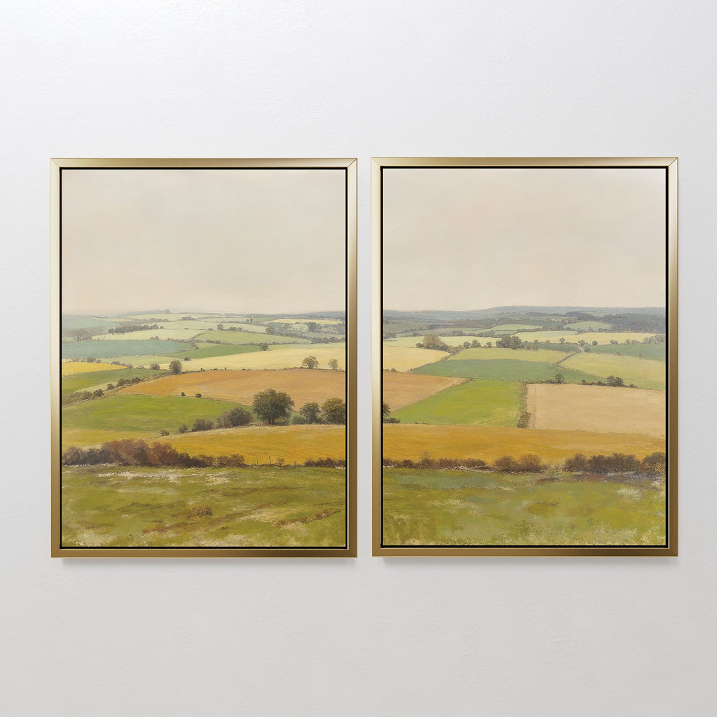 Fields of Quiet Gold – Set of 2 Canvas Prints set of 2 – green vintage canvas wall art by Aspire Prints