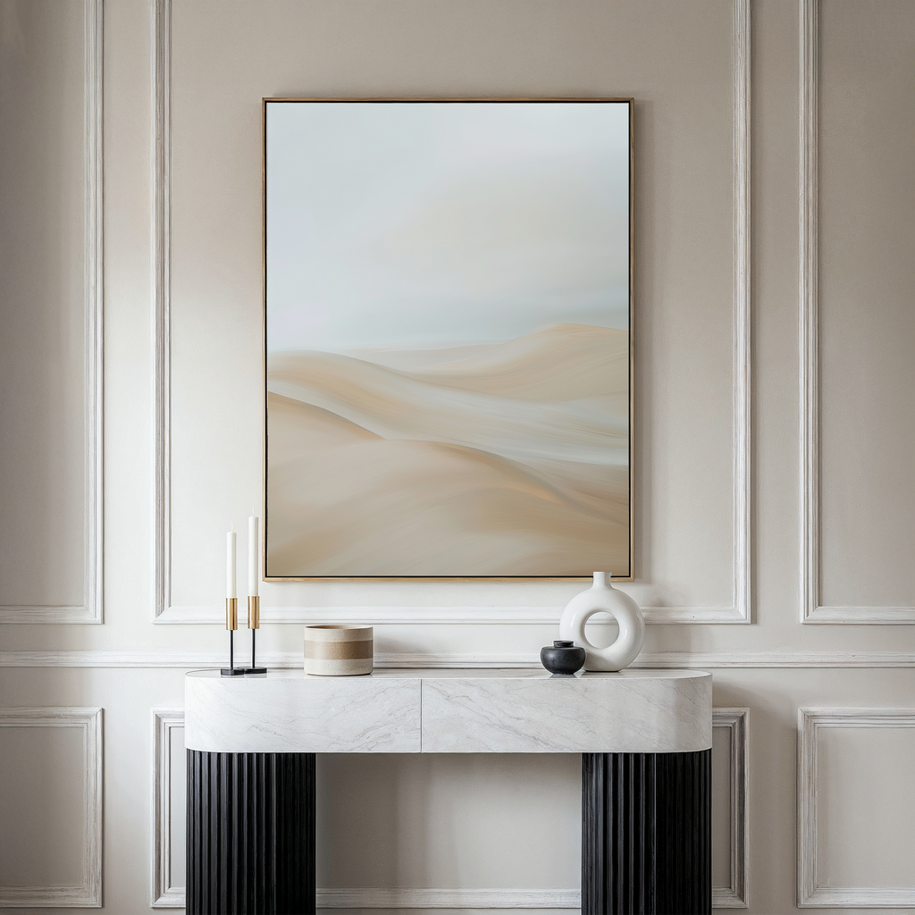 Whispering Summit – beige and white landscape canvas wall art print by Aspire Prints