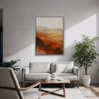 Rust Hills at Dusk Canvas Art - Vertical – White Floating Frame in room setting