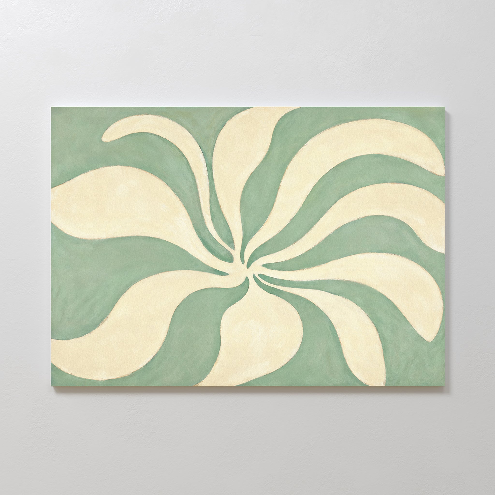 Whispering Petals in Sage – green botanical canvas wall art print by Aspire Prints
