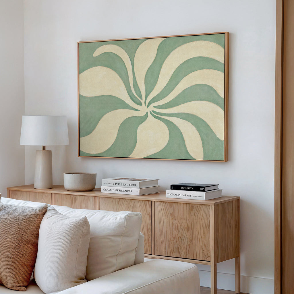 Whispering Petals in Sage – green botanical canvas wall art print by Aspire Prints