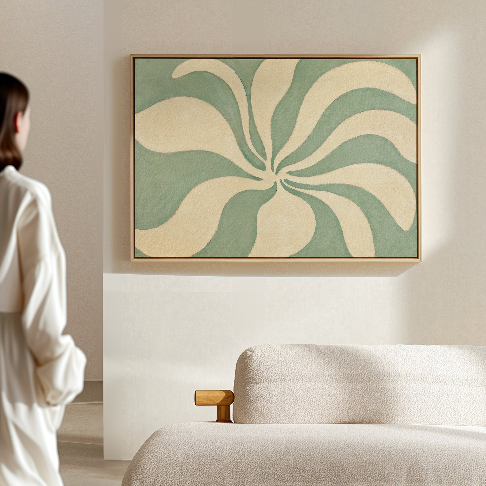 Whispering Petals in Sage – green botanical canvas wall art print by Aspire Prints