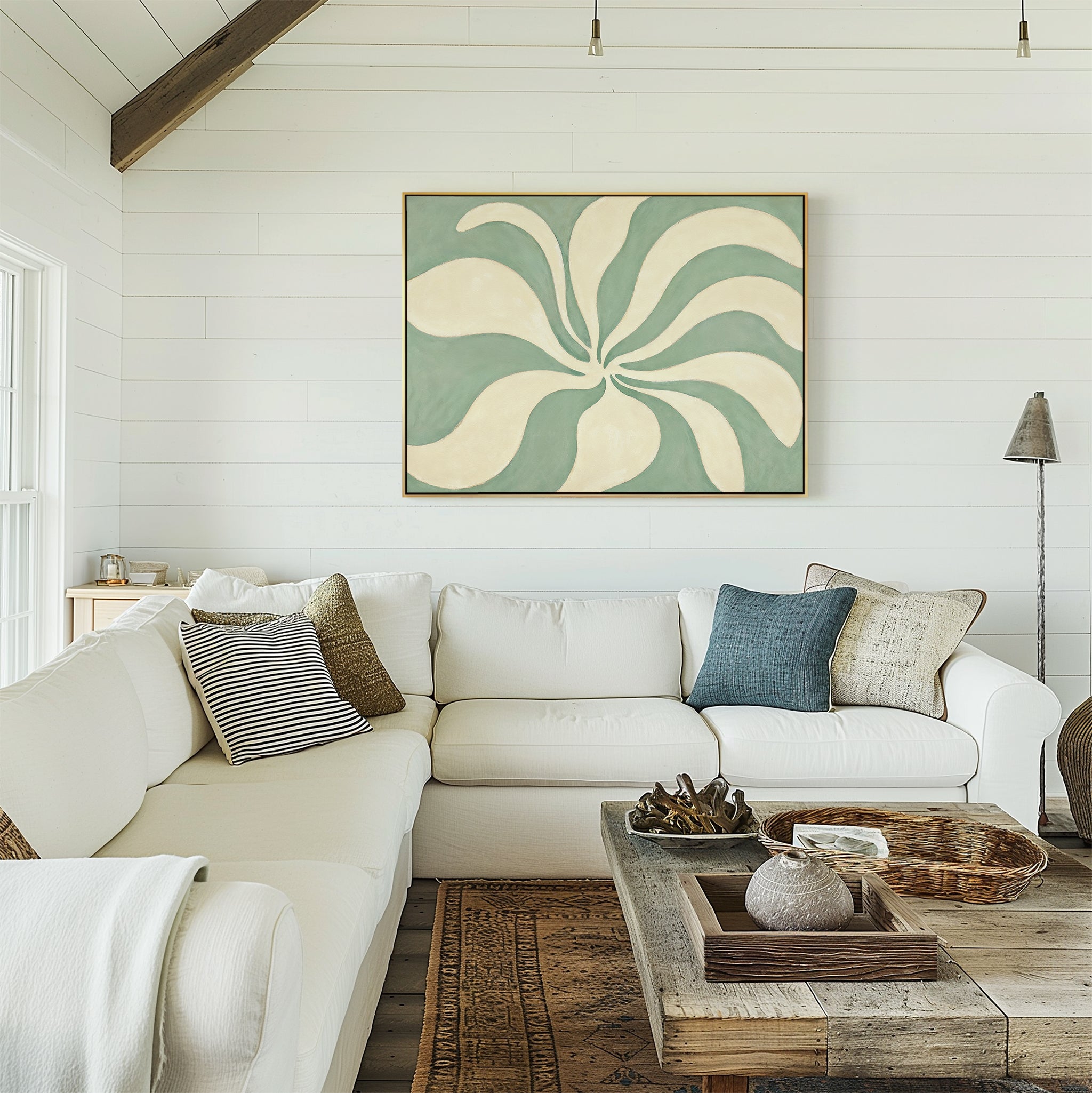 Whispering Petals in Sage – green botanical canvas wall art print by Aspire Prints