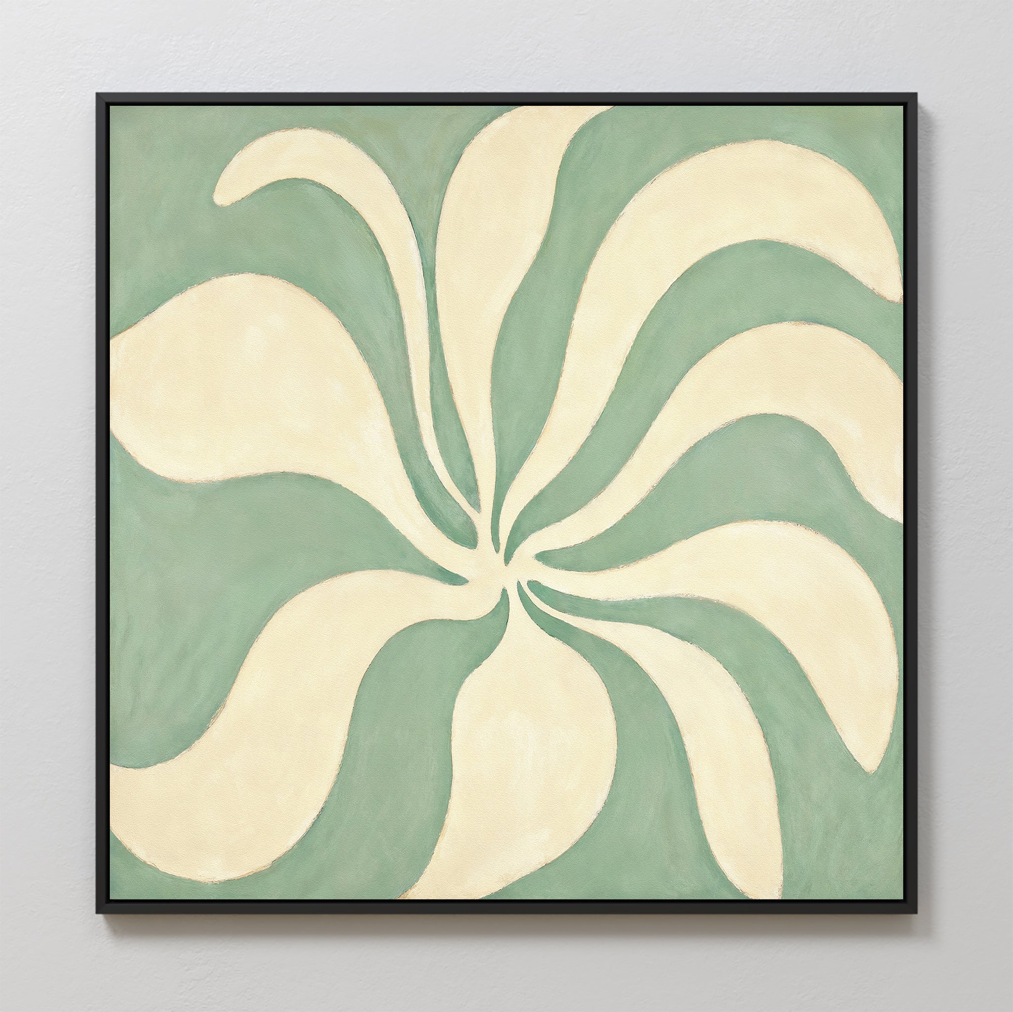 Whispering Petals in Sage – green botanical canvas wall art print by Aspire Prints