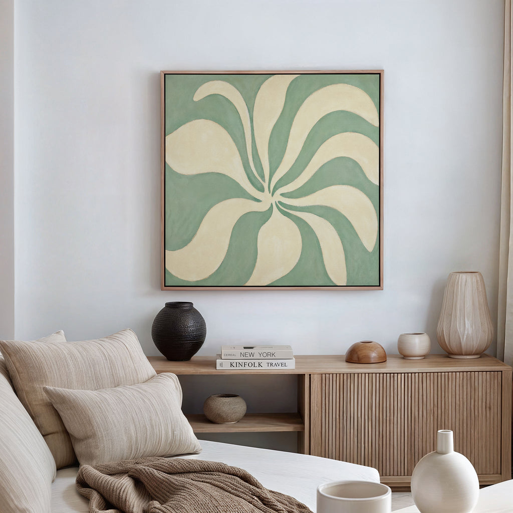 Whispering Petals in Sage – green botanical canvas wall art print by Aspire Prints