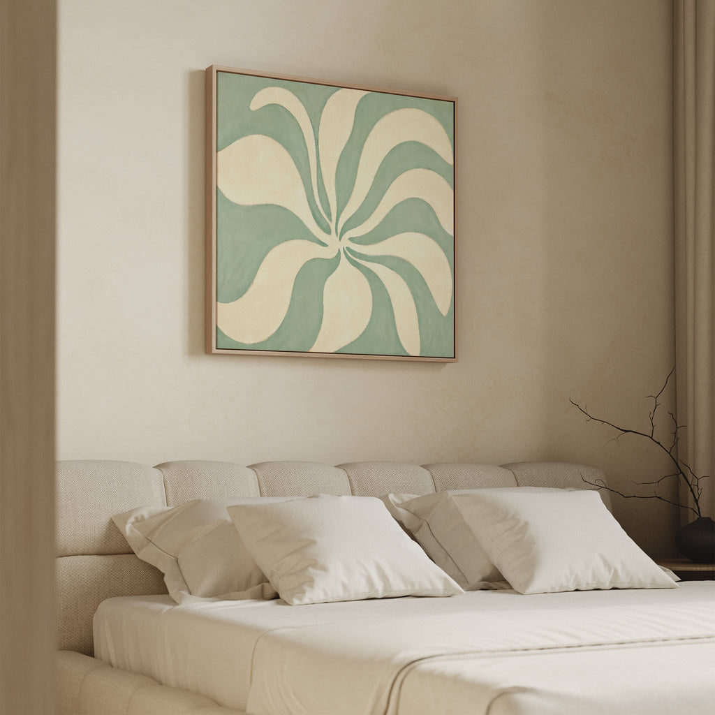 Whispering Petals in Sage – green botanical canvas wall art print by Aspire Prints
