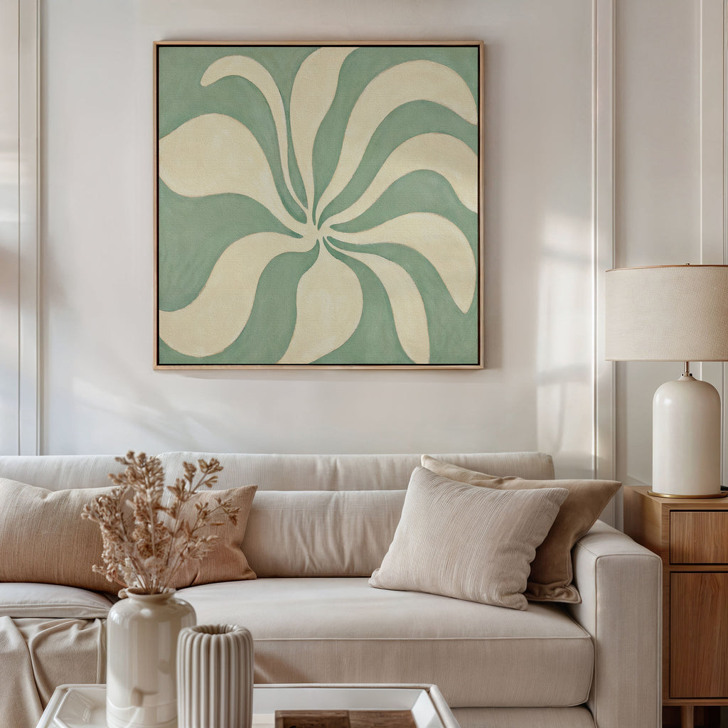 Whispering Petals in Sage – green botanical canvas wall art print by Aspire Prints
