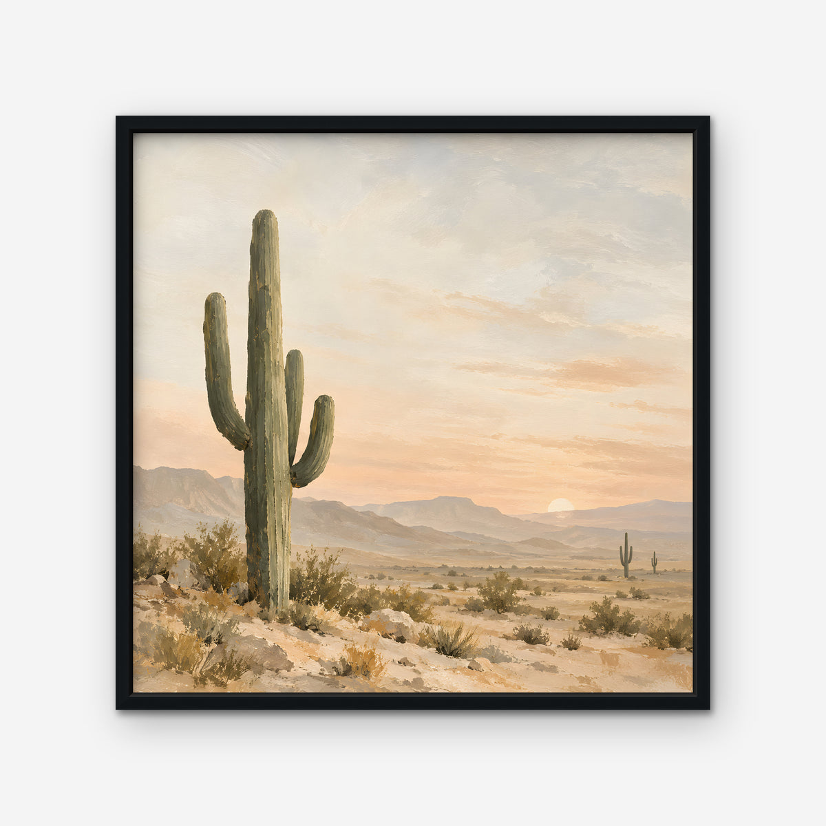 Saguaro Sunset Canvas Art - Square – Black Floating Frame on white background