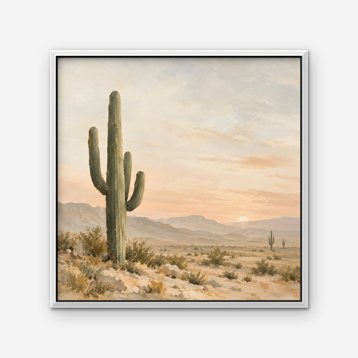 Saguaro Sunset Canvas Art - Square – White Floating Frame on white background