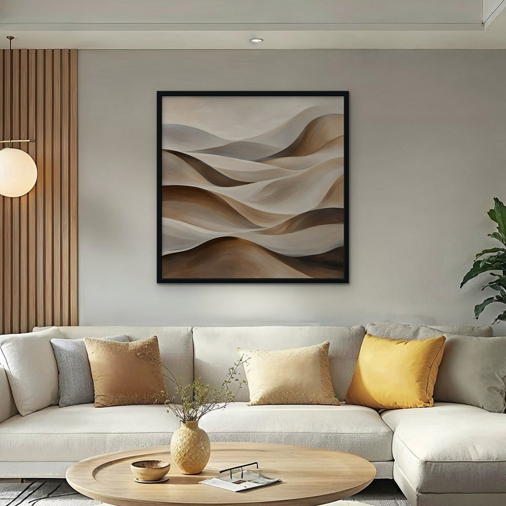 Sand Dune Waves Canvas Art - Square – Black Floating Frame in room setting