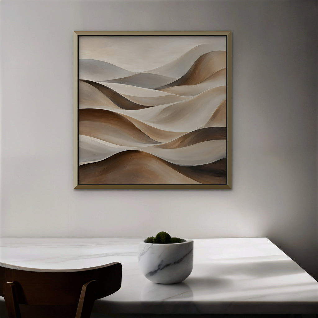 Sand Dune Waves Canvas Art - Square – Gold Floating Frame in room setting