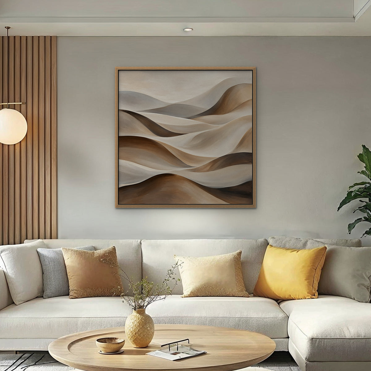 Sand Dune Waves Canvas Art - Square – Oak Floating Frame in room setting